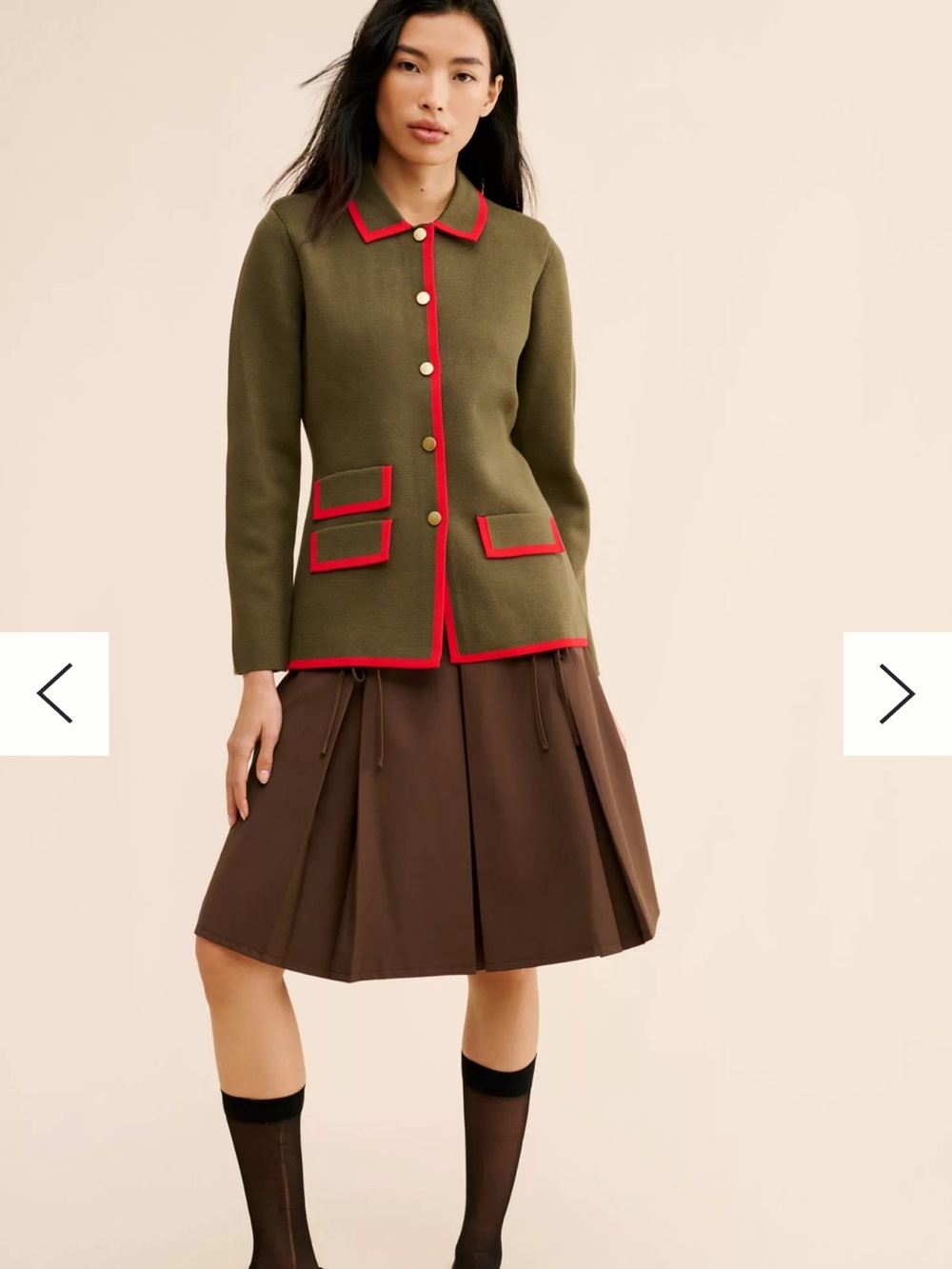 Anthropologie Dolan Military knit Blazer Olive Green Knit Jacket Red Trim
